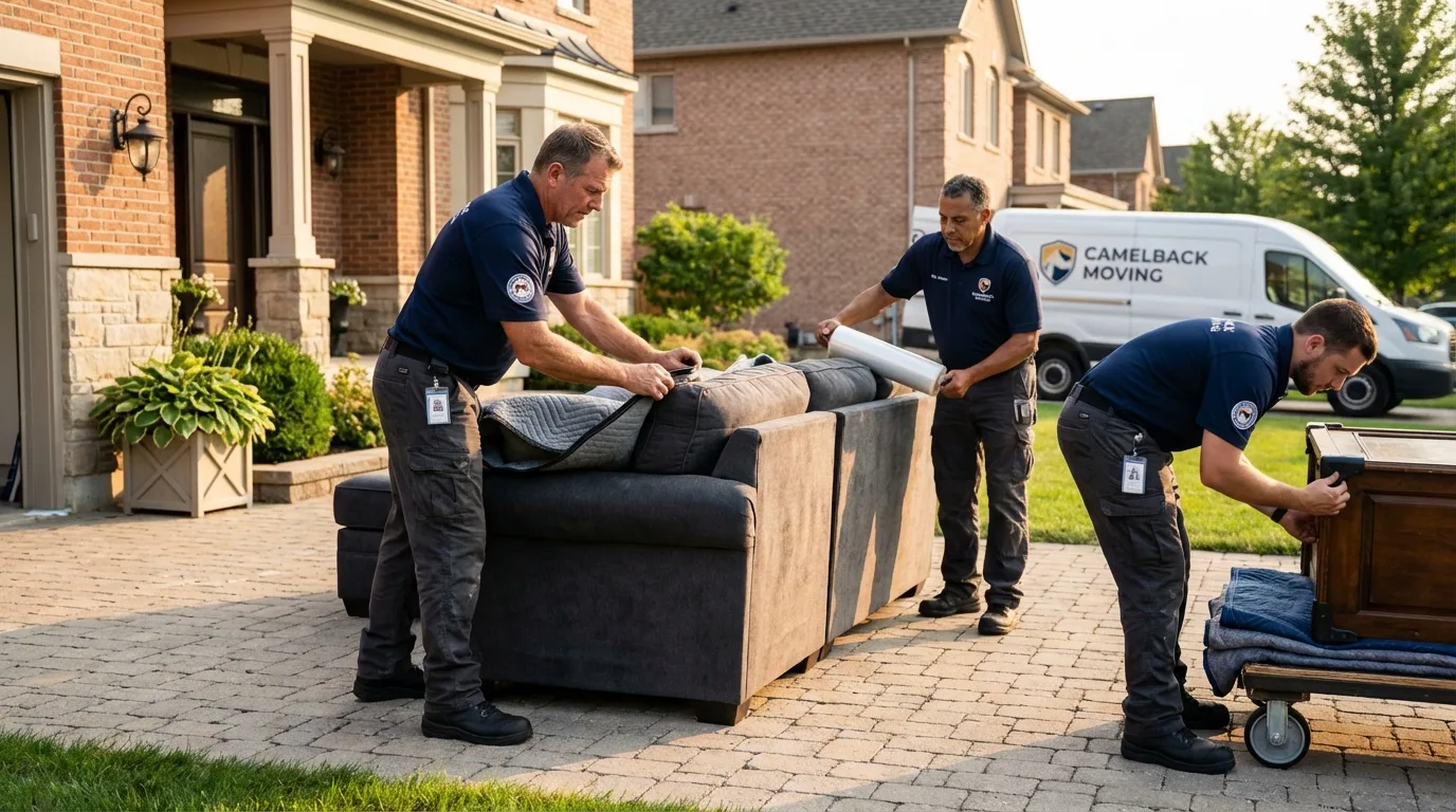Large estate moving crew wrapping furniture in Somers, CT